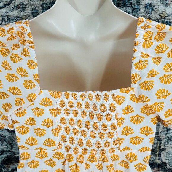 J Crew Shell Pattern Dress Size 8 Puffl Cleeve Twist Front  Peasant Cottagecore - Picture 2 of 14